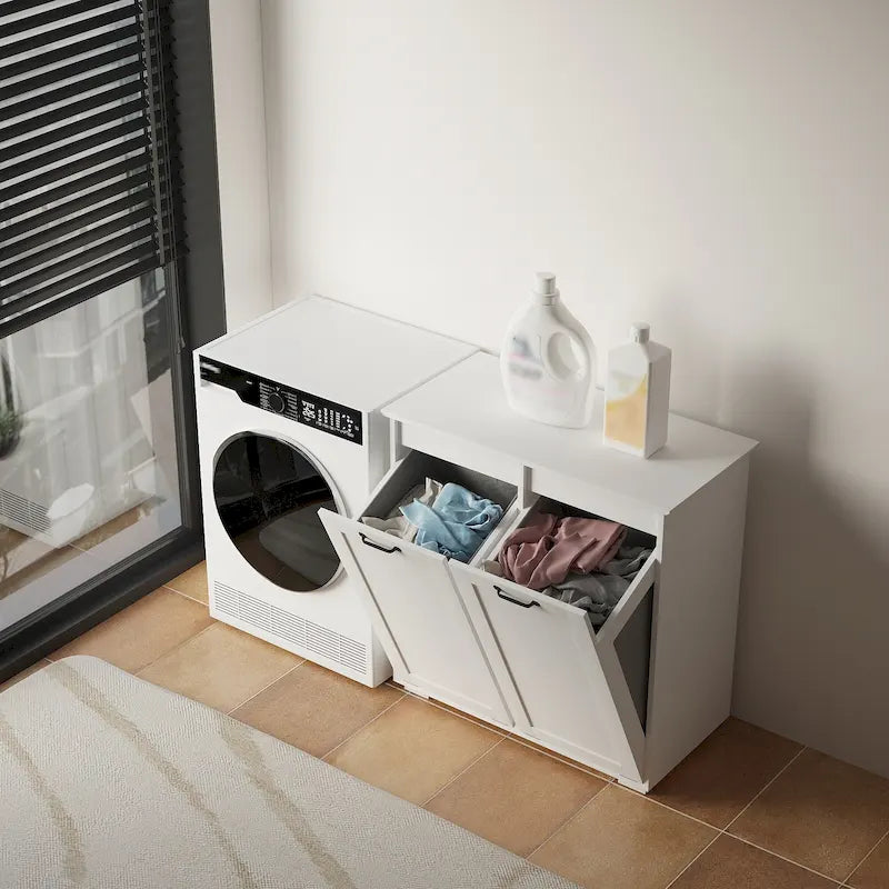 Laundry Storage Cabinet with 2 Removable Liner Bags and Divided Hamper