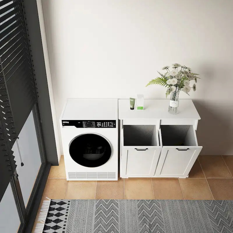 Laundry Storage Cabinet with 2 Removable Liner Bags and Divided Hamper