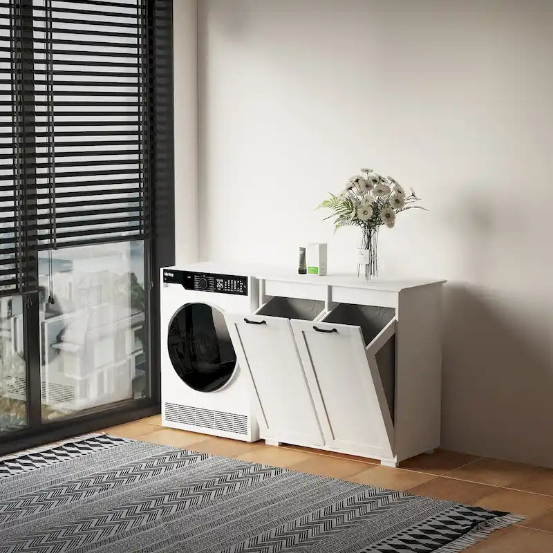 Laundry Storage Cabinet with 2 Removable Liner Bags and Divided Hamper