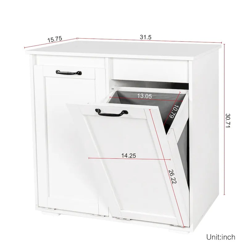 Laundry Storage Cabinet with 2 Removable Liner Bags and Divided Hamper