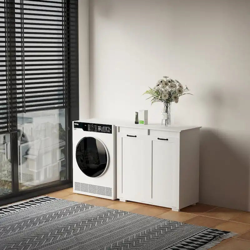 Laundry Storage Cabinet with 2 Removable Liner Bags and Divided Hamper