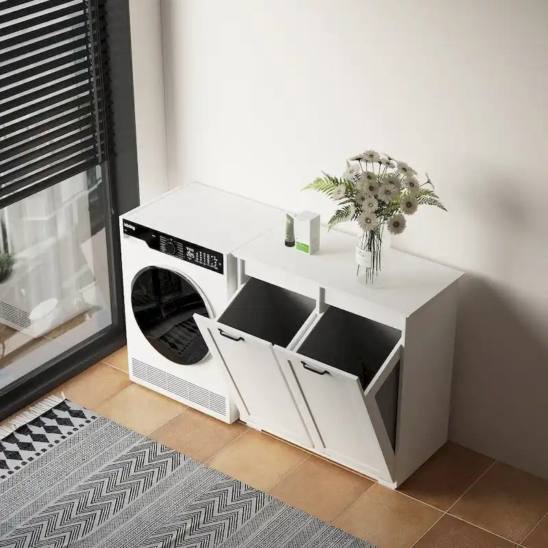 Laundry Storage Cabinet with 2 Removable Liner Bags and Divided Hamper