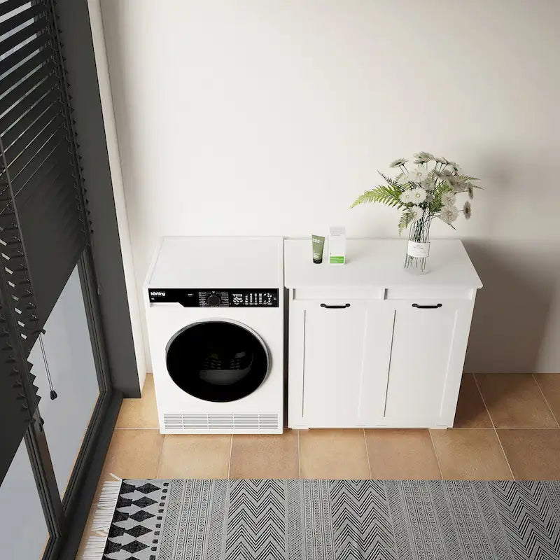 Laundry Storage Cabinet with 2 Removable Liner Bags and Divided Hamper