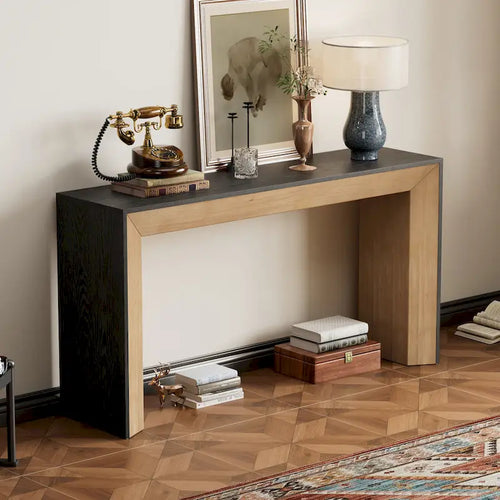 59-Inch Fireplace-Inspired Console Table with Wood Veneer Top