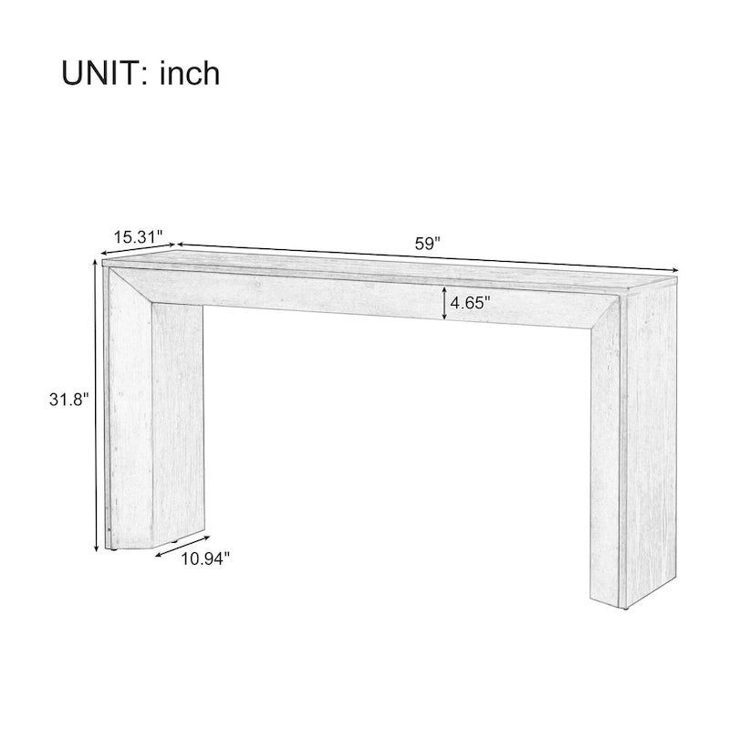 59-Inch Fireplace-Inspired Console Table with Wood Veneer Top