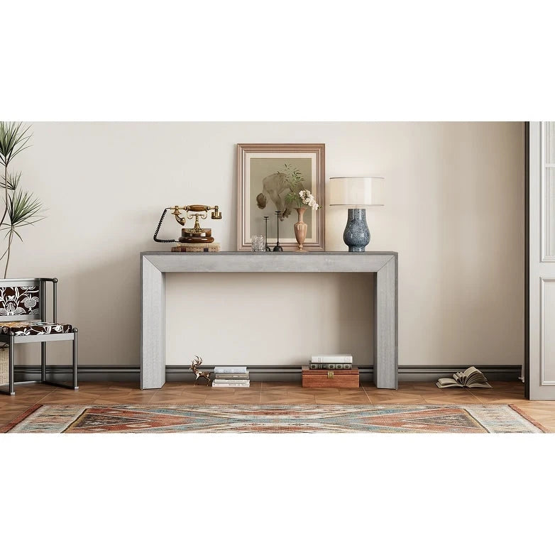 59-Inch Fireplace-Inspired Console Table with Wood Veneer Top