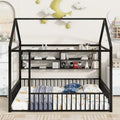 Metal House-Shaped Floor Bed with Grid Shelves - Full Size, Kids & Teens