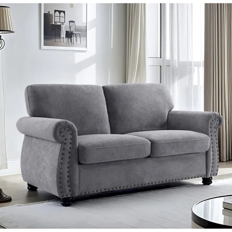 Mid-Century Velvet Loveseat with Solid Wood Legs and Nailhead Trim