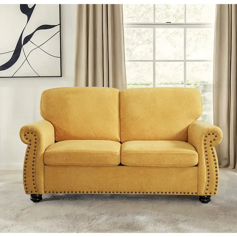 Mid-Century Velvet Loveseat with Solid Wood Legs and Nailhead Trim