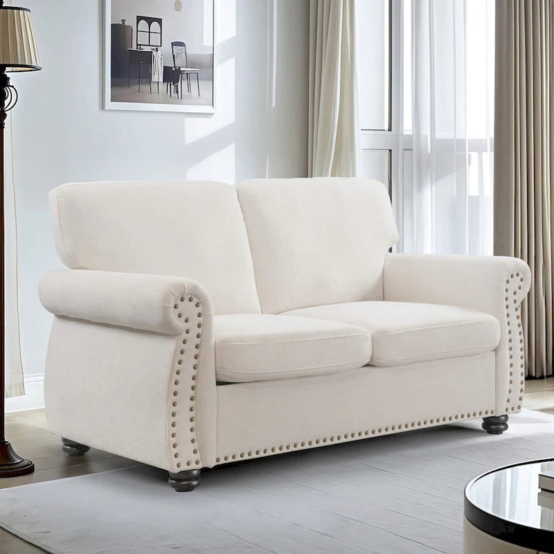Mid-Century Velvet Loveseat with Solid Wood Legs and Nailhead Trim