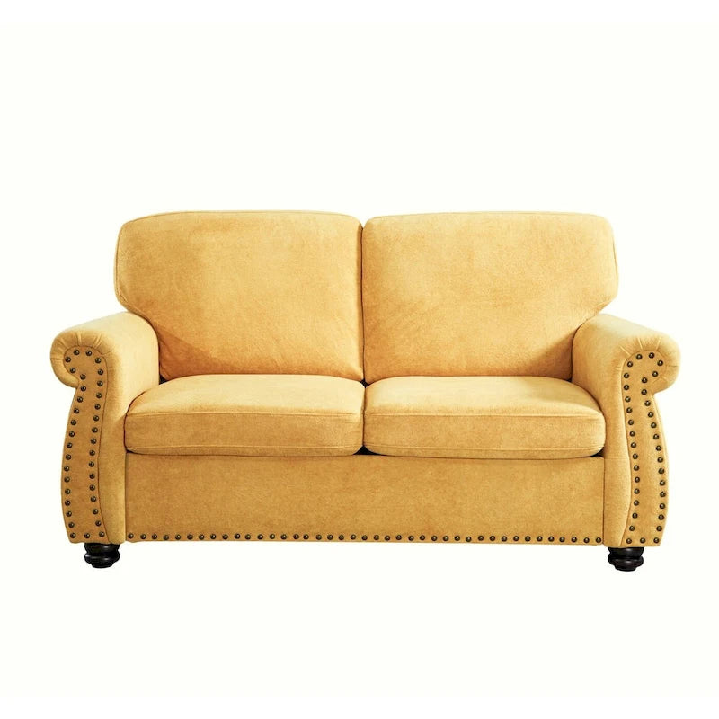 Mid-Century Velvet Loveseat with Solid Wood Legs and Nailhead Trim