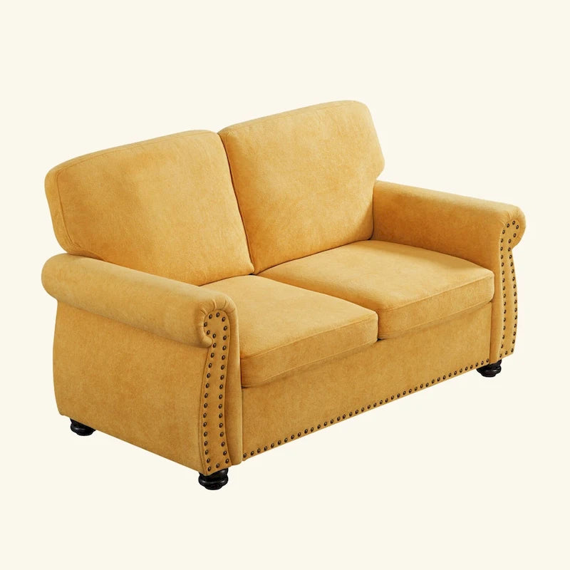 Mid-Century Velvet Loveseat with Solid Wood Legs and Nailhead Trim