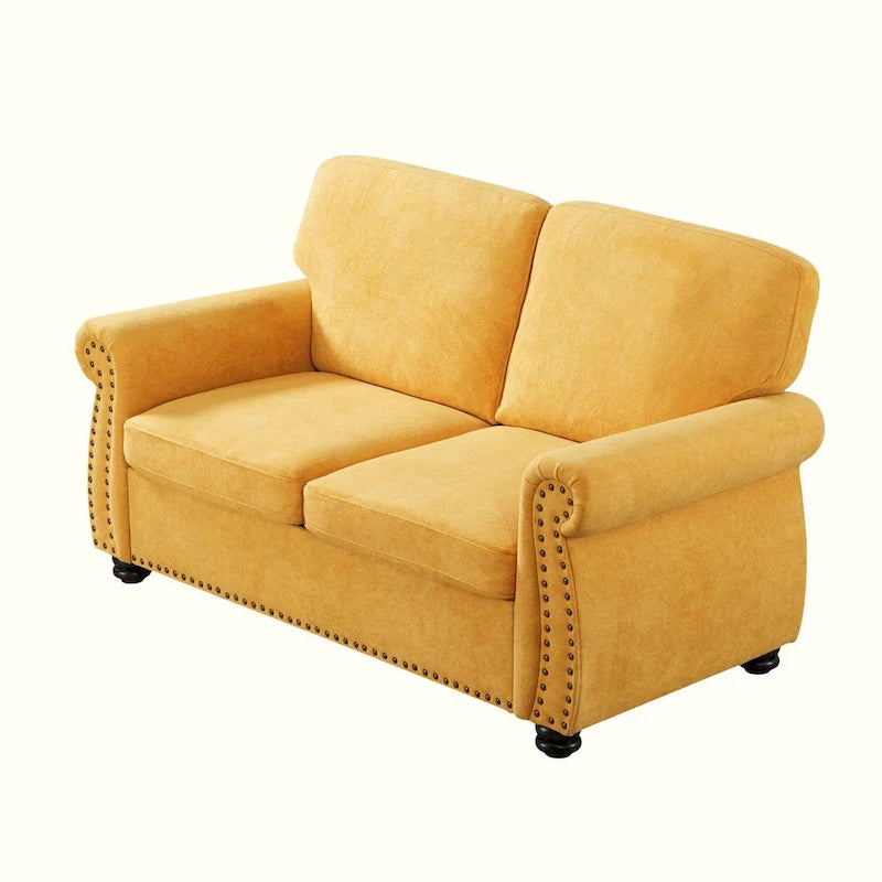 Mid-Century Velvet Loveseat with Solid Wood Legs and Nailhead Trim