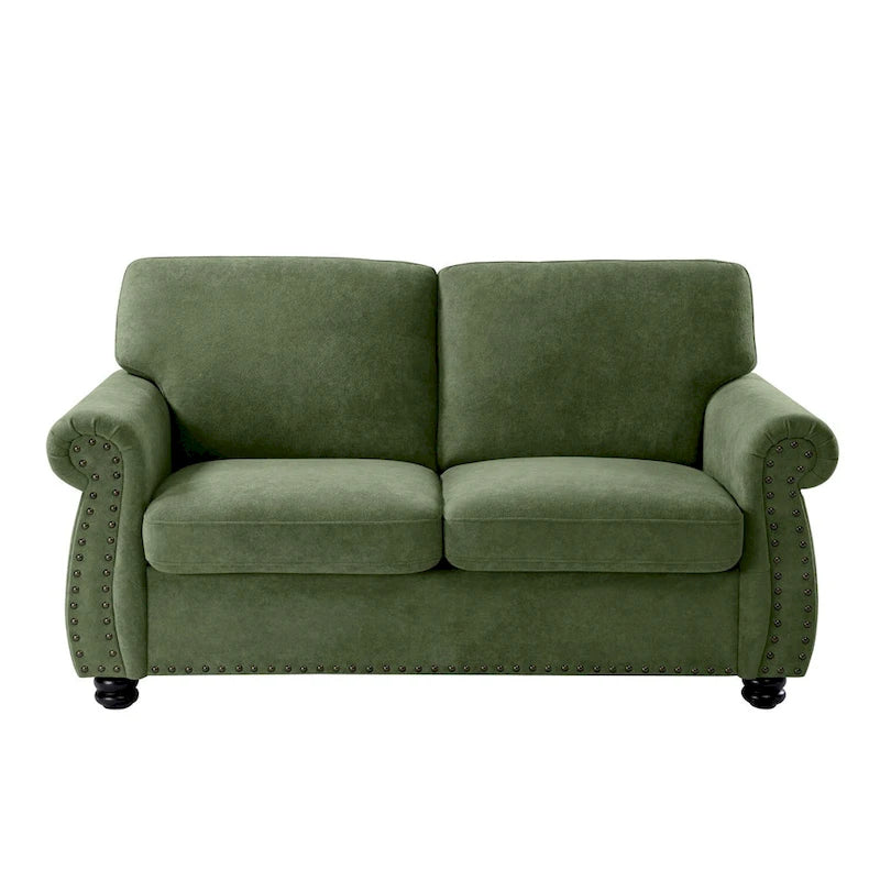 Mid-Century Velvet Loveseat with Solid Wood Legs and Nailhead Trim