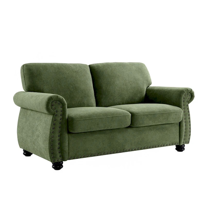 Mid-Century Velvet Loveseat with Solid Wood Legs and Nailhead Trim