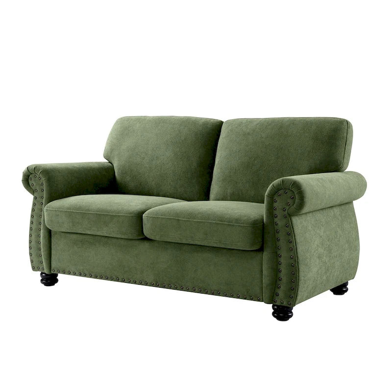 Mid-Century Velvet Loveseat with Solid Wood Legs and Nailhead Trim