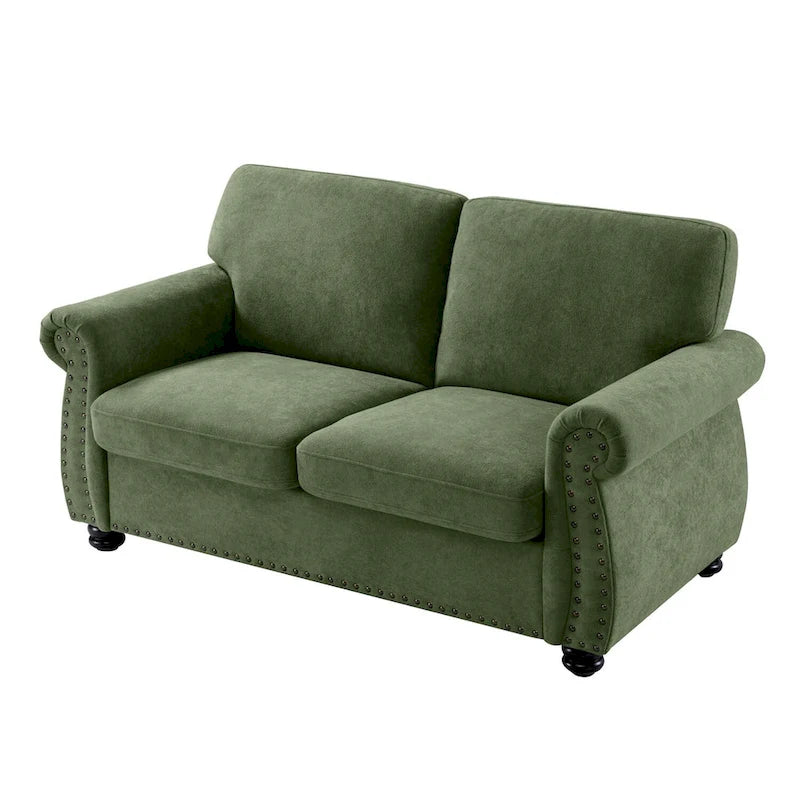 Mid-Century Velvet Loveseat with Solid Wood Legs and Nailhead Trim