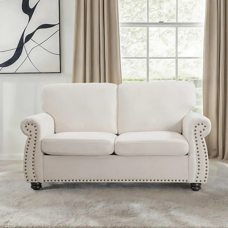 Mid-Century Velvet Loveseat with Solid Wood Legs and Nailhead Trim