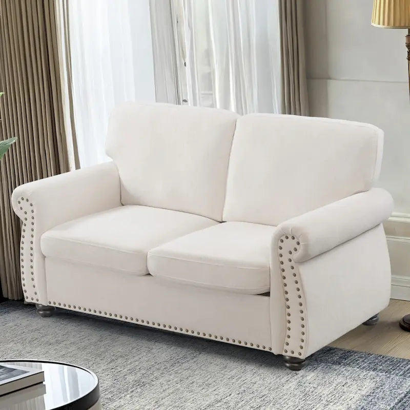Mid-Century Velvet Loveseat with Solid Wood Legs and Nailhead Trim