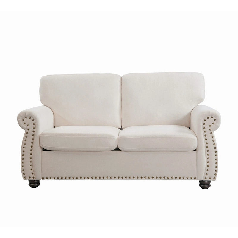 Mid-Century Velvet Loveseat with Solid Wood Legs and Nailhead Trim
