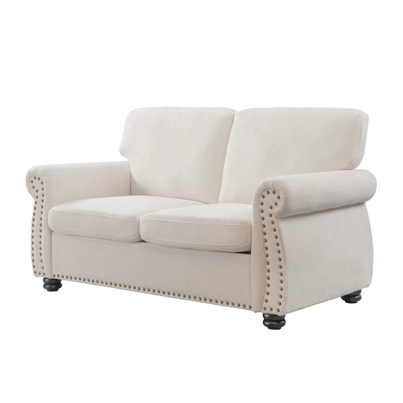 Mid-Century Velvet Loveseat with Solid Wood Legs and Nailhead Trim
