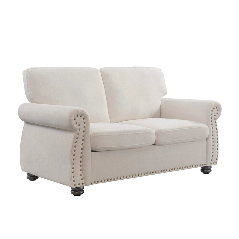 Mid-Century Velvet Loveseat with Solid Wood Legs and Nailhead Trim