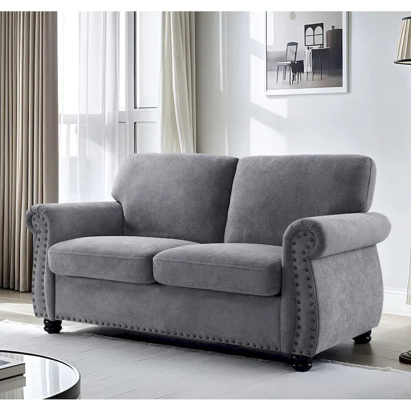 Mid-Century Velvet Loveseat with Solid Wood Legs and Nailhead Trim