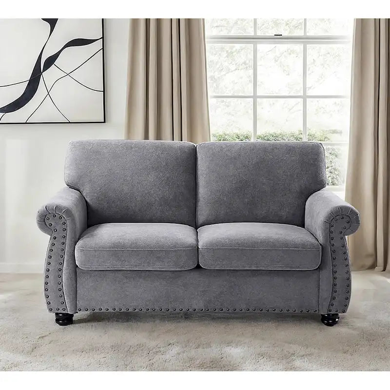 Mid-Century Velvet Loveseat with Solid Wood Legs and Nailhead Trim