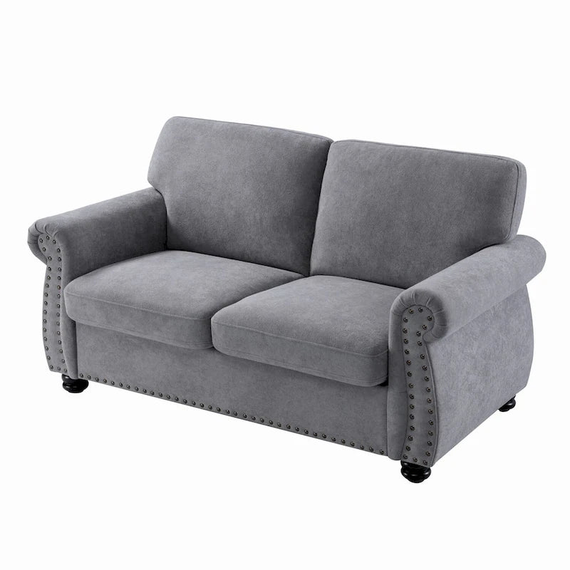 Mid-Century Velvet Loveseat with Solid Wood Legs and Nailhead Trim