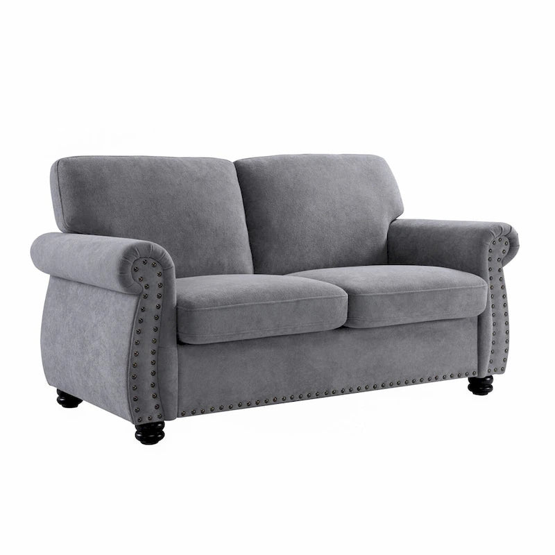 Mid-Century Velvet Loveseat with Solid Wood Legs and Nailhead Trim
