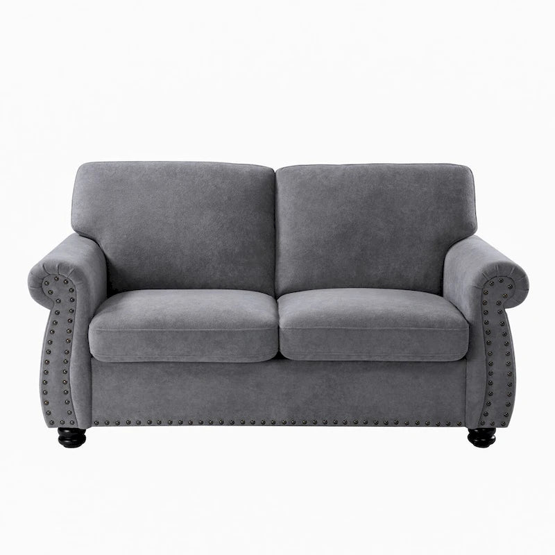 Mid-Century Velvet Loveseat with Solid Wood Legs and Nailhead Trim