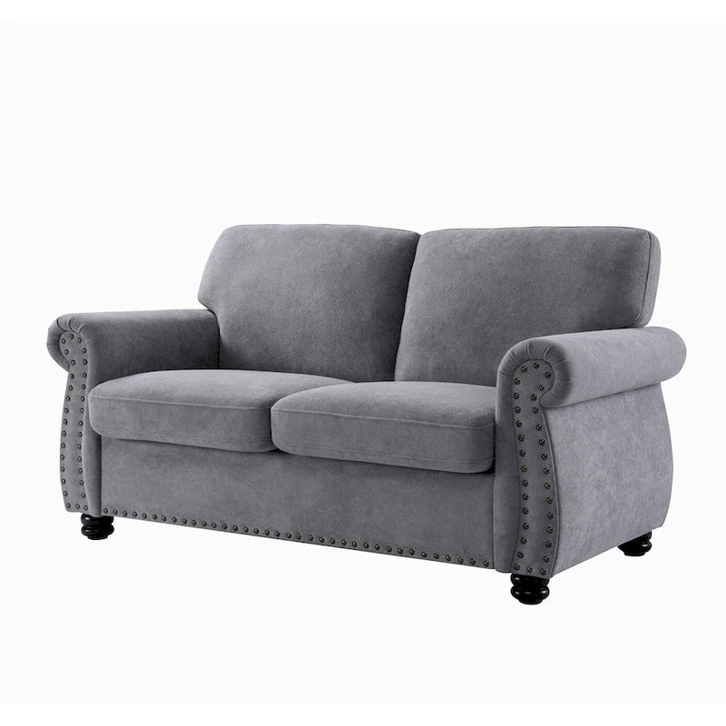 Mid-Century Velvet Loveseat with Solid Wood Legs and Nailhead Trim
