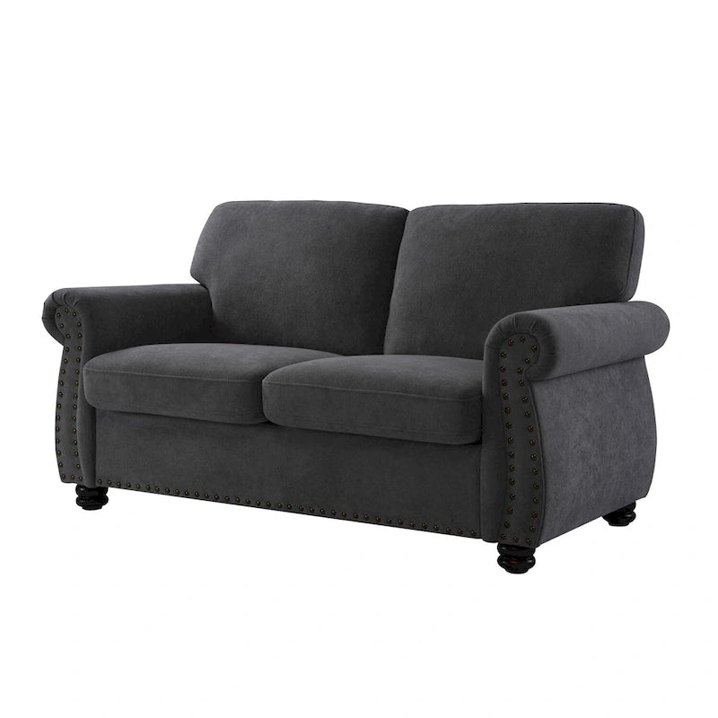 Mid-Century Velvet Loveseat with Solid Wood Legs and Nailhead Trim