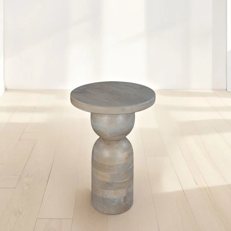 Tia 12-Inch Round Mango Wood Side Table with Turned Pedestal Base