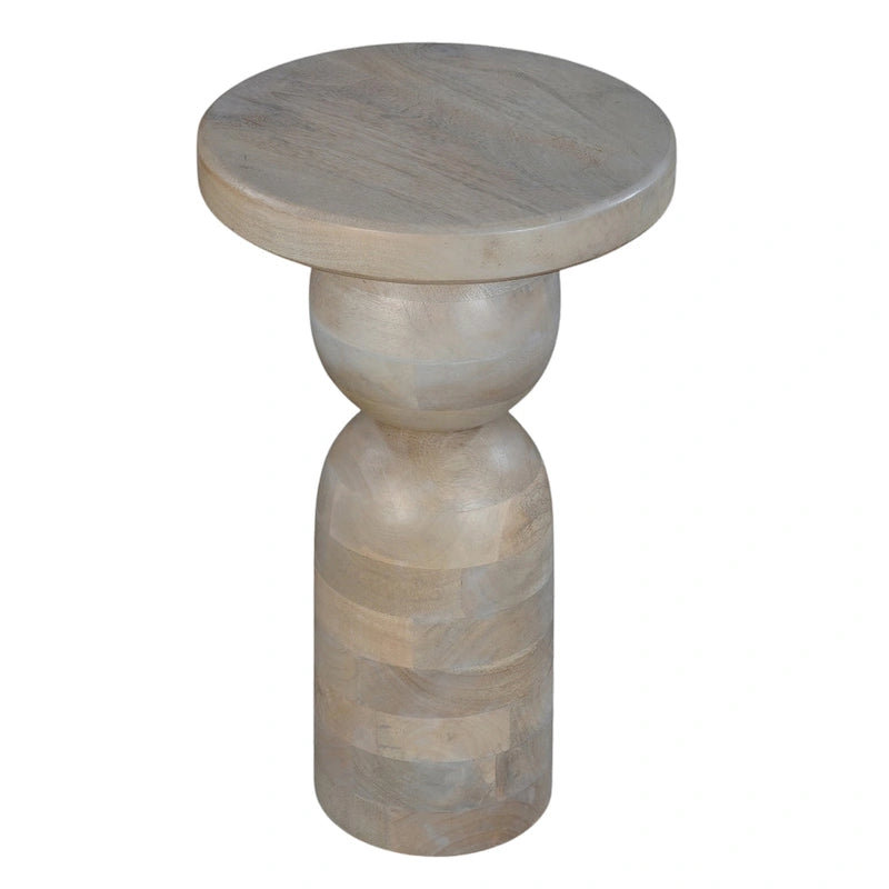Tia 12-Inch Round Mango Wood Side Table with Turned Pedestal Base