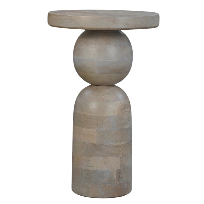 Tia 12-Inch Round Mango Wood Side Table with Turned Pedestal Base