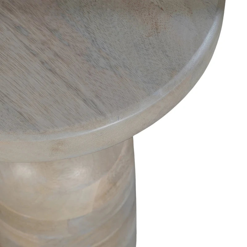 Tia 12-Inch Round Mango Wood Side Table with Turned Pedestal Base