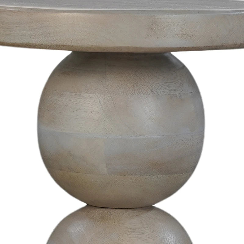 Tia 12-Inch Round Mango Wood Side Table with Turned Pedestal Base
