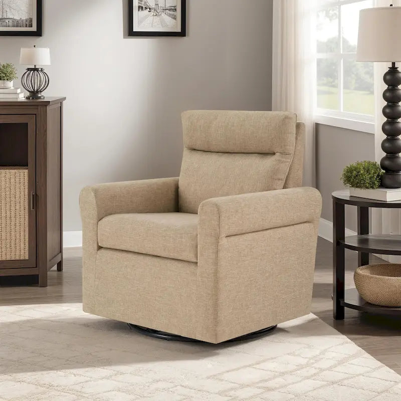 Swivel Accent Armchair with Plush Headrest and Removable Cushion