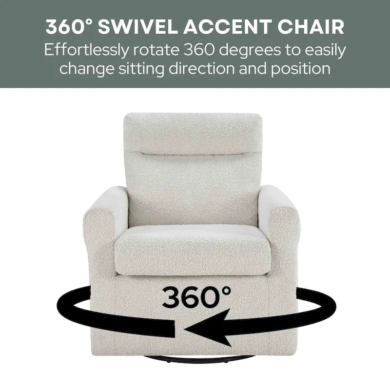 Swivel Accent Armchair with Plush Headrest and Removable Cushion