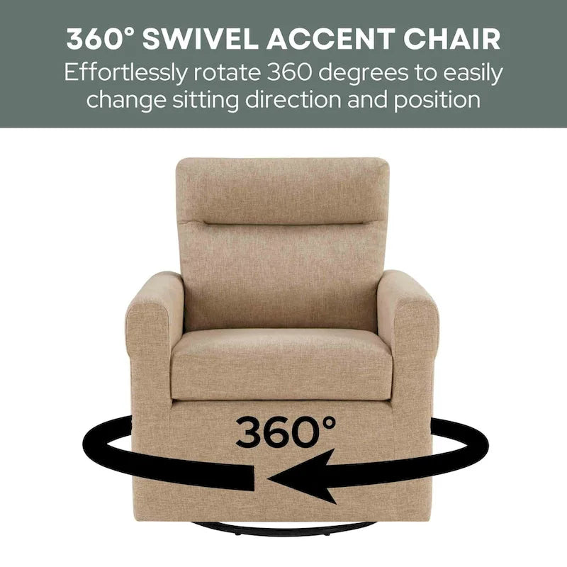 Swivel Accent Armchair with Plush Headrest and Removable Cushion