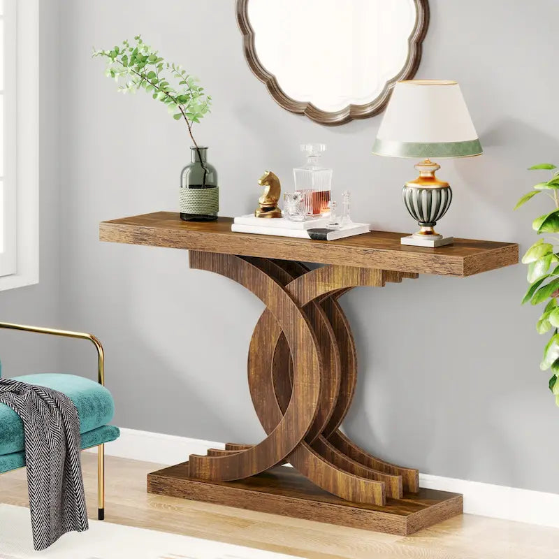 39-Inch Farmhouse Console Table with Metal Legs - Entryway Sofa Table