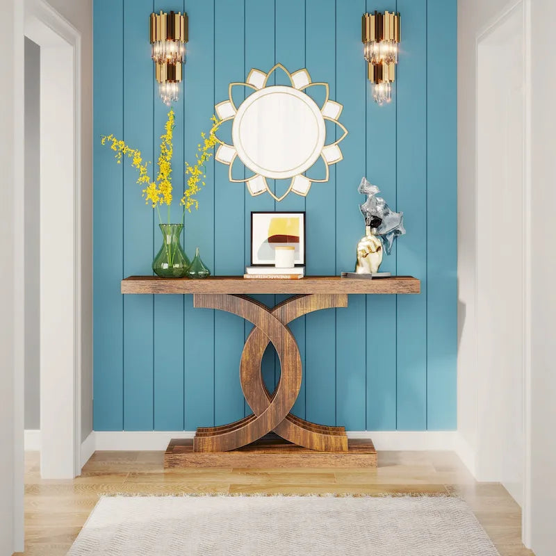 39-Inch Farmhouse Console Table with Metal Legs - Entryway Sofa Table