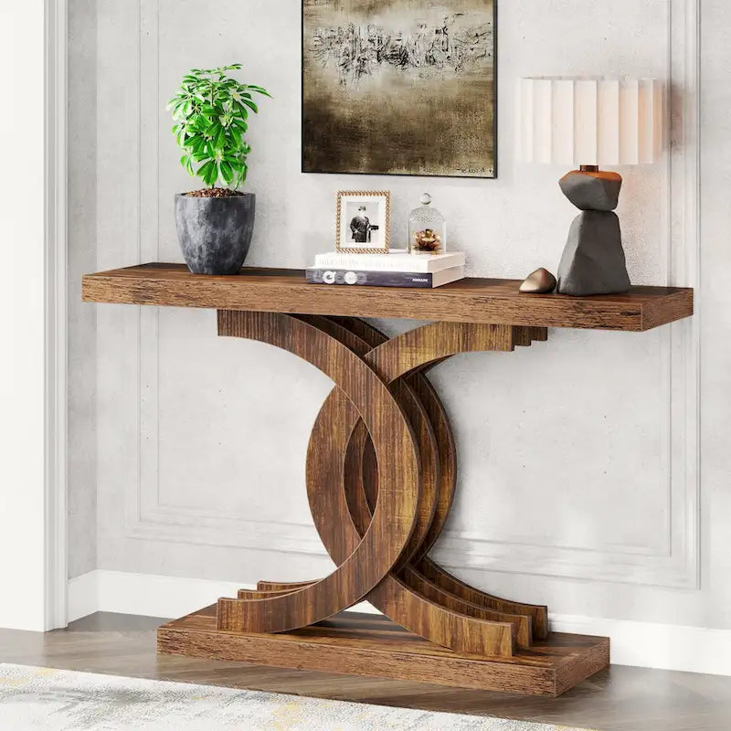 39-Inch Farmhouse Console Table with Metal Legs - Entryway Sofa Table