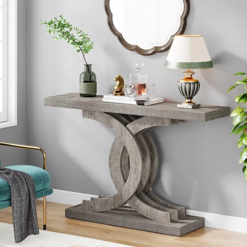39-Inch Farmhouse Console Table with Metal Legs - Entryway Sofa Table