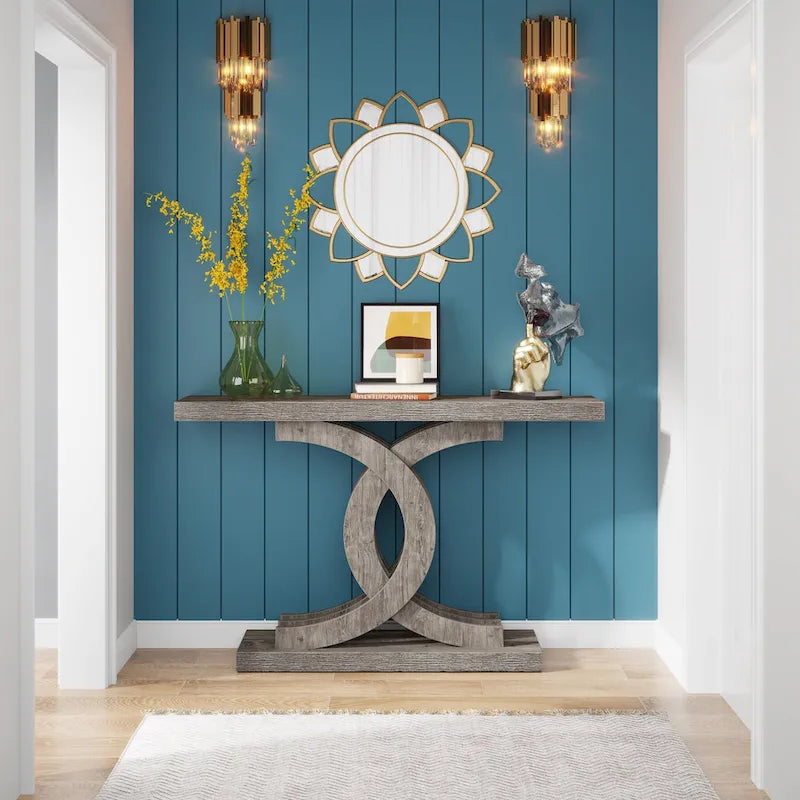 39-Inch Farmhouse Console Table with Metal Legs - Entryway Sofa Table