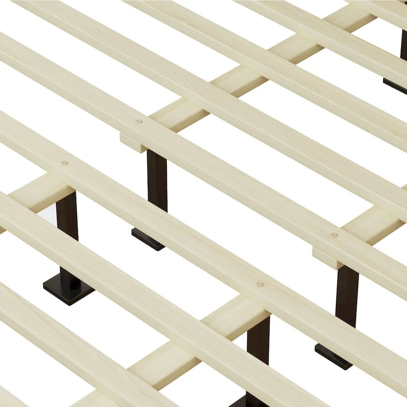 Solid Wood Platform Bed with Woven Rattan Headboard - King