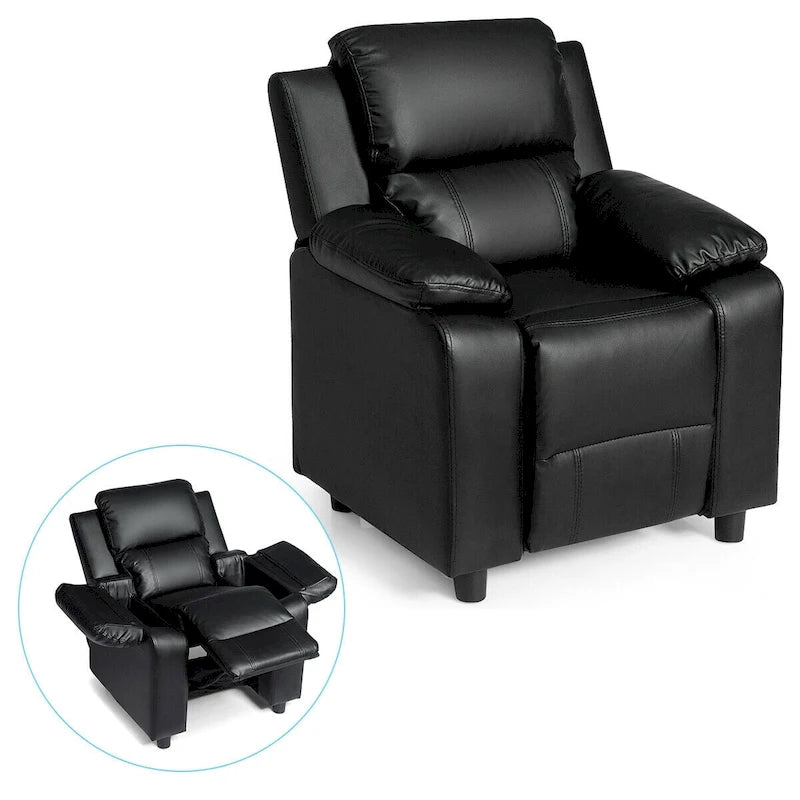 Gymax Kids PU Leather Recliner Sofa with Flip-Up Armrest - Ages 2-8