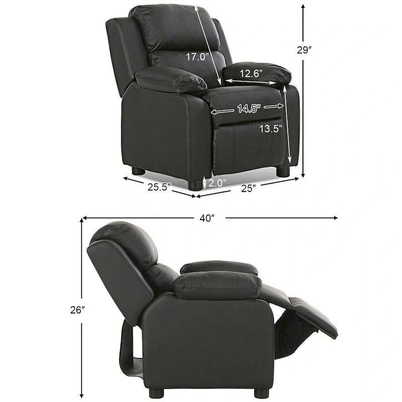 Gymax Kids PU Leather Recliner Sofa with Flip-Up Armrest - Ages 2-8