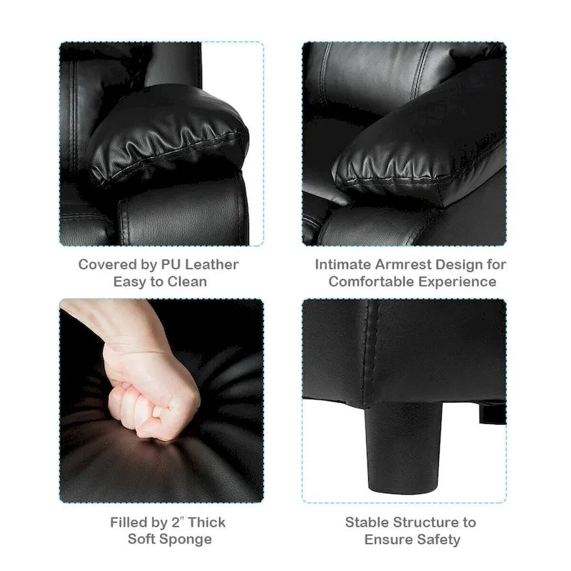 Gymax Kids PU Leather Recliner Sofa with Flip-Up Armrest - Ages 2-8